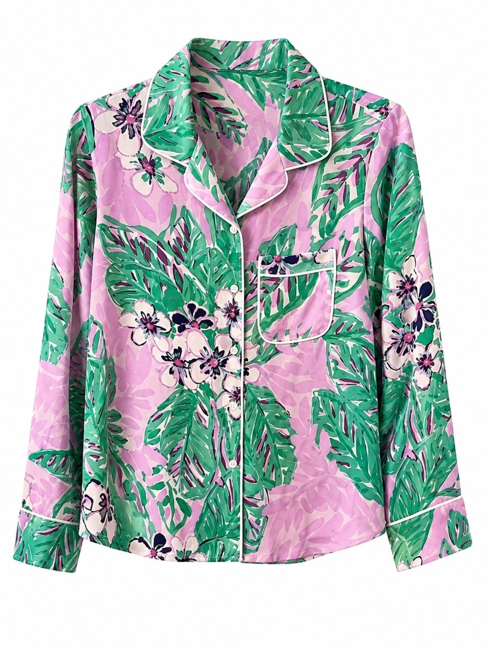 NEW LILLY PULITZER PURPLE AND GREEN FLORAL BUTTON DOWN PAJAMA TOP